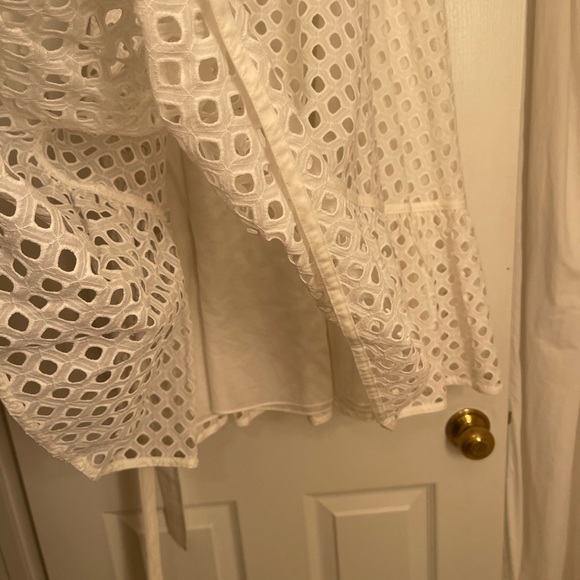 Tory Burch High Waisted White Hermosa Midi Eyelet Skirt - Picture 6 of 7